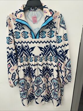 Source Unknown Long Sleeve Tunic Dress in Navy, Light Blue, Cream